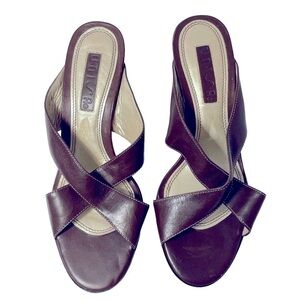 UNISA Women'sBrown Cross Strap Slide High Heels Size 6 M Open Toe Leather